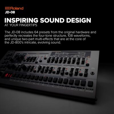 ROLAND JD-08 Sound Module Boutique Synthesizer – Compact, Modern Reissue of the Legendary ROLAND JD-800 from the 90s with New Effects, Polyphonic Sequencer, and More,Black