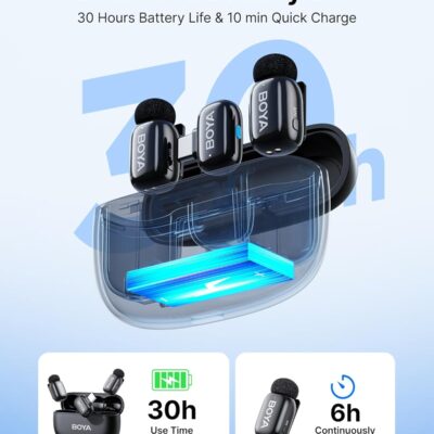 BOYA mini 2 Wireless Lavalier Microphones for iPhone 15/16/17 & Android, AI Noise Cancellation, App Control, 30H Battery Life with Charging Case, Lapel Microphone Wireless for Video Recording Vlogging
