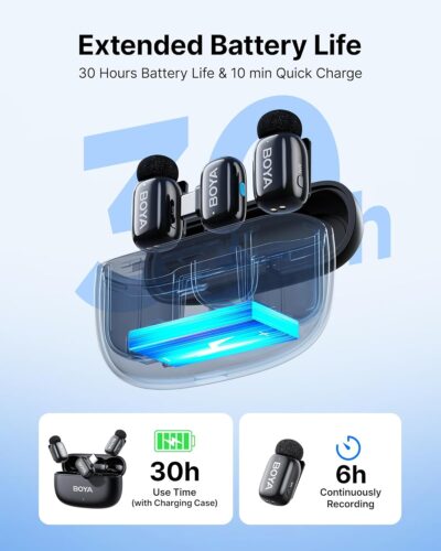 BOYA mini 2 Wireless Lavalier Microphones for iPhone 15/16/17 & Android, AI Noise Cancellation, App Control, 30H Battery Life with Charging Case, Lapel Microphone Wireless for Video Recording Vlogging