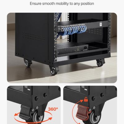 VEVOR 16U AV Rack, Recording Studio Rack Cabinet, Open Frame Server Rack with Locking Caster Wheels, Removable Side Panels & Vent Design for 19 Network, Audio, Video, IT & Network Equipment Mounting