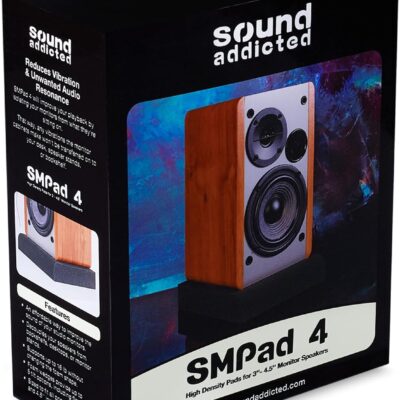 Sound Addicted – Studio Monitor Isolation Pads for 3-4.5 inches Small Speakers, Pair of 2 High Density Dampening Acoustic Stands Foam which Fits Most Bookshelfs and Desktops | SMPad 4