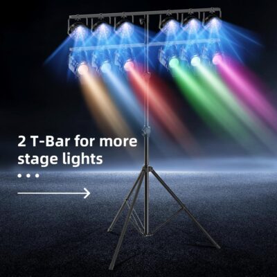 DJ Lights Stand with 2 T Bar, Heavy Duty DJ Stand for 8 Lights, Portable Par Can Stage Light Stand Adjustable Height 81-144 Inch