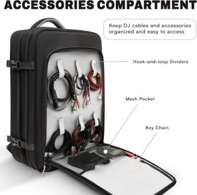 DJ Controller Bag for DDJ-FLX4/DDJ 200/DDJ 400/DDJ REV1, Padded DJ Backpack with Multi-pocket for 17 Inch Laptop, Cables, DJ Carrying Mixer Case with Adjustable Strap for DJ Equipment, Grey