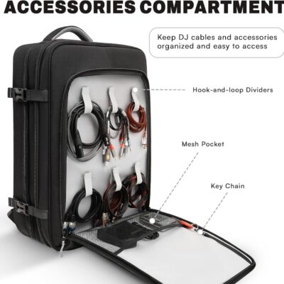 DJ Controller Bag for DDJ-FLX4/DDJ 200/DDJ 400/DDJ REV1, Padded DJ Backpack with Multi-pocket for 17 Inch Laptop, Cables, DJ Carrying Mixer Case with Adjustable Strap for DJ Equipment, Grey