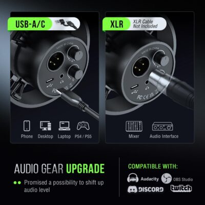 FIFINE K688 Podcast Microphone Kit, USB/XLR Dynamic Microphone with Boom Arm for PC/XLR Mixer, Gaming Mic with Mute Button, Headphone Jack for Vocal, Voice-Over, Streaming, Music Recording -K688CT