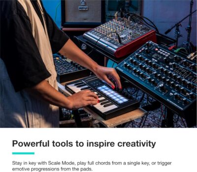 Novation Launchkey Mini 25 MK4 — Portable 25 Mini-Key, USB, MIDI Keyboard Controller with DAW Integration. Chord Mode, Scale Mode, Drum Pads, and Arpeggiator. Includes Music Creation Software Bundle