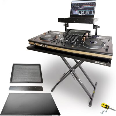 AxcessAbles Portable Two-Tier DJ Table Stand| Two Tier Piano Keyboard Stand for Sheet Music and Tablet | DJ Laptop and Controller Stand | Music Production Workstation | Booth Stand
