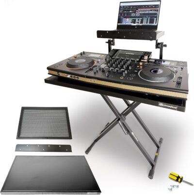 AxcessAbles Portable Two-Tier DJ Table Stand| Two Tier Piano Keyboard Stand for Sheet Music and Tablet | DJ Laptop and Controller Stand | Music Production Workstation | Booth Stand