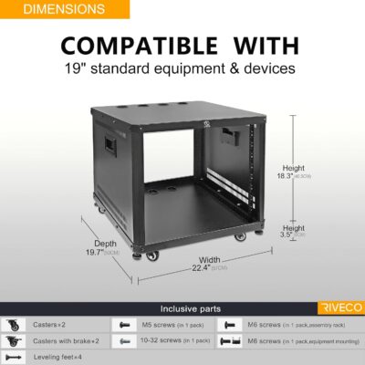 71IBLsDDeL. AC SL1500 RIVECO 9U Network & Audio Rack with Feet & Wheels, Obtuse Angel Server Rack Cabinet, Rolling Studio Rack Case with Adjustable Depth Rails for 19 Stereo Recording & IT Equipment Mounting 1PCS
