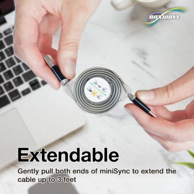 BoxWave Cable Compatible with Keith McMillen Instruments QuNeo MPE – miniSync – USB-A to USB Type-C, Retractable Cable 5 Pre-Set Lengths Avoid Tangles
