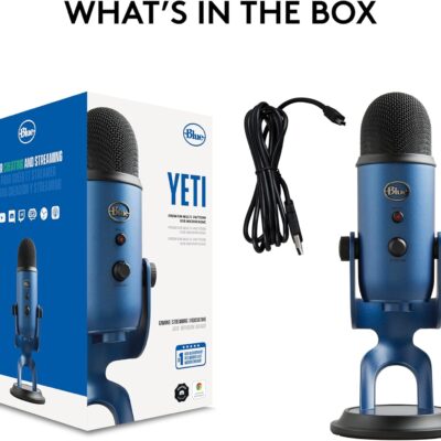 Logitech Creators Blue Yeti USB Microphone for PC, Mac, Gaming, Streaming, Podcasting, Studio and Computer Condenser Mic with Blue VO!CE Effects, 4 Pickup Patterns, Plug and Play – Midnight Blue