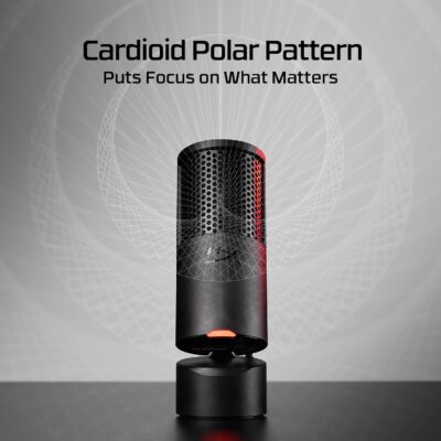 HyperX SoloCast 2 – Gaming USB Condenser Mic for PC, USB-C to USB-A, Built-in Pop Filter, Internal Shock Mount, Plug and Play, 24-bit / 96kHz, Compact Tiltable Stand – Black