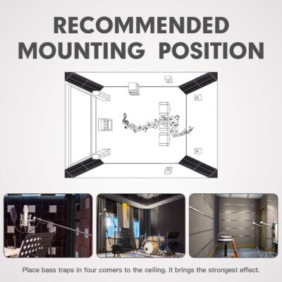 8 Pack – Bass Traps Acoustic Foam Corner, 8x8x12 Black Bass Traps Corner Studio Foam, High Density and Fire-Proof Acoustic Panels Recording Studio Acoustical Treatments