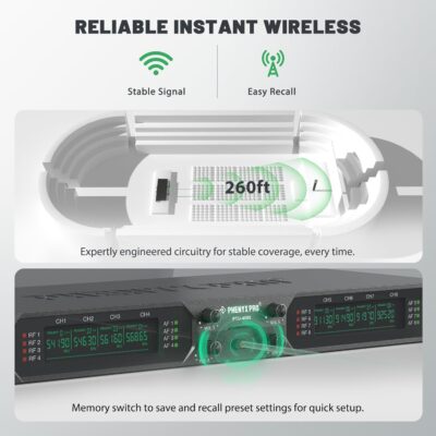 71JKW9WpmzL. AC SL1500 Phenyx Pro Wireless Microphone System, 8-Channel UHF Cordless Mic with Metal Handheld Wireless Mics, Fixed Frequency Dynamic Microphone for Karaoke,Church,Singing,DJ,260ft Range (PTU-4000-8H)