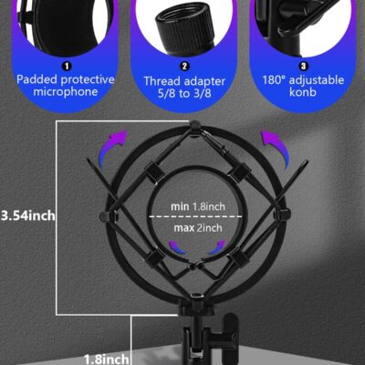 Universal Microphone Shock Mount, Mic Clip Holder for Diameter 47mm-53mm Mic Anti Vibration Adjustable High Isolation Shock Mount
