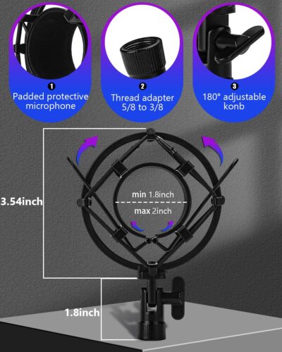 Universal Microphone Shock Mount, Mic Clip Holder for Diameter 47mm-53mm Mic Anti Vibration Adjustable High Isolation Shock Mount