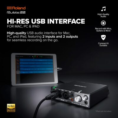 Roland Rubix22 2-In/2-Out USB Audio Interface | High-Resolution Audio | Record with Mics, Guitars, Keys & More | Compact & Durable Build | Compatible with Mac, PC & iPad | Expanded I/O Features