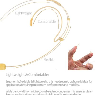 71JbuXfkK7L. AC SL1500 Microphone Headset Headworn Earset Over Ear Hanging Mic Compatible with Audio Technica Wireless System & Bodypack Transmitter, Ideal for Lectures, Live Performance, Theater, Podcasts-Beige