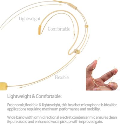 71JbuXfkK7L. AC SL1500 Microphone Headset Headworn Earset Over Ear Hanging Mic Compatible with Audio Technica Wireless System & Bodypack Transmitter, Ideal for Lectures, Live Performance, Theater, Podcasts-Beige