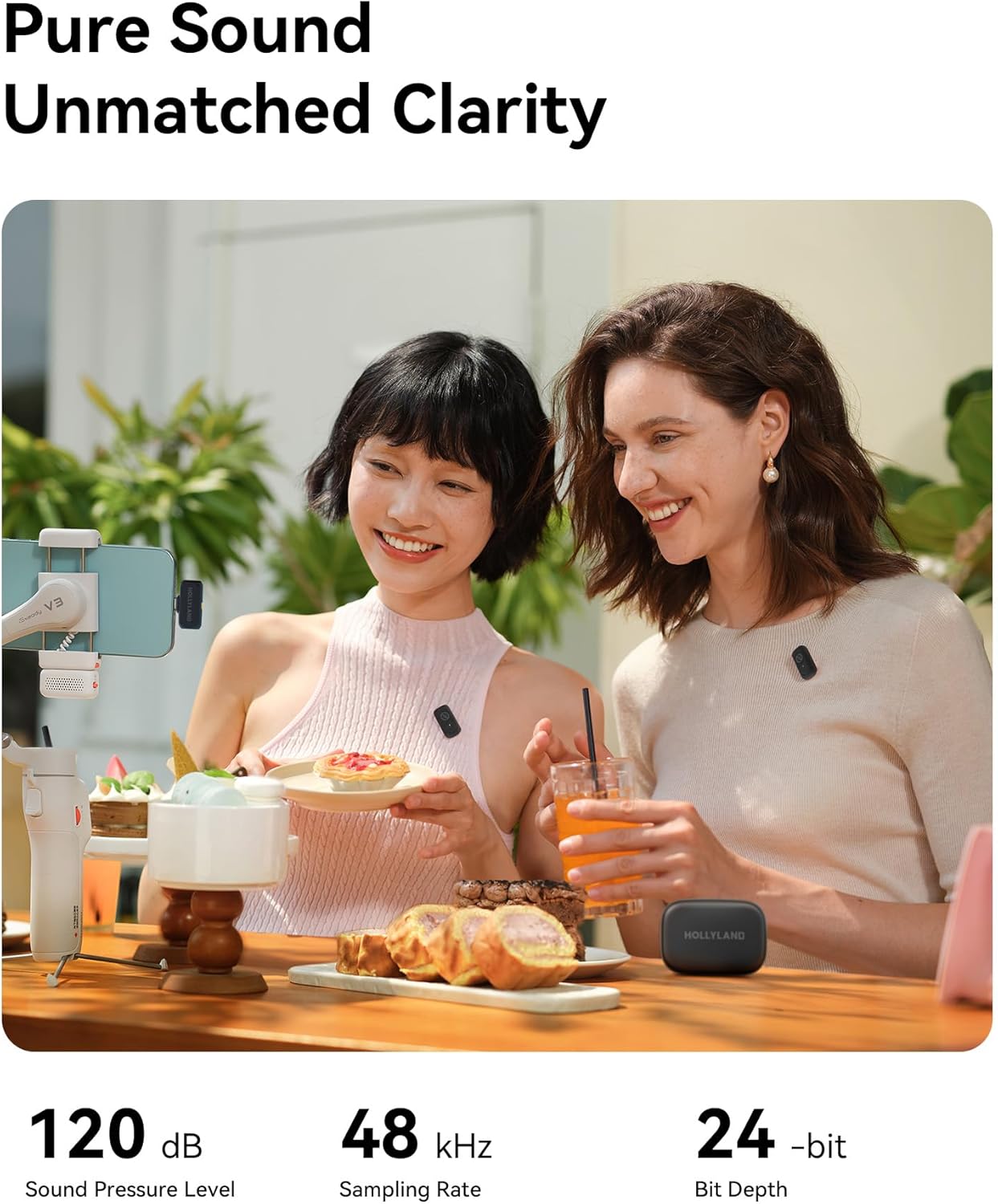 Hollyland Lark A1 Wireless Microphone for iPhone & Android, 48kHz/24-bit Studio Audio, 3-Level Noise Cancellation, 200m Range, Magnetic Mini Mic for Video Recording & Live Streaming (2TX + USB-C RX)