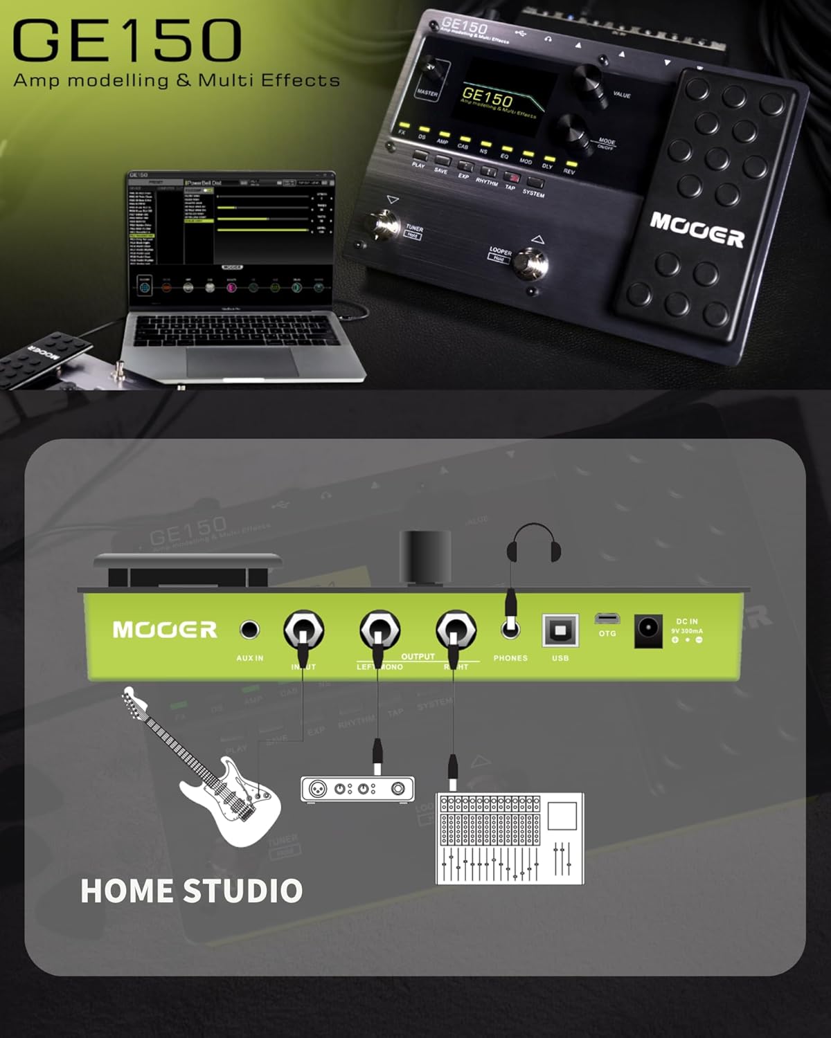 MOOER GE150 Electric Guitar Amp Modelling Multi Effects Pedal Portable Multi Effects Processor with Expression & IR Loading for Live show, Live Streaming, Home Studio, Guitar Practice