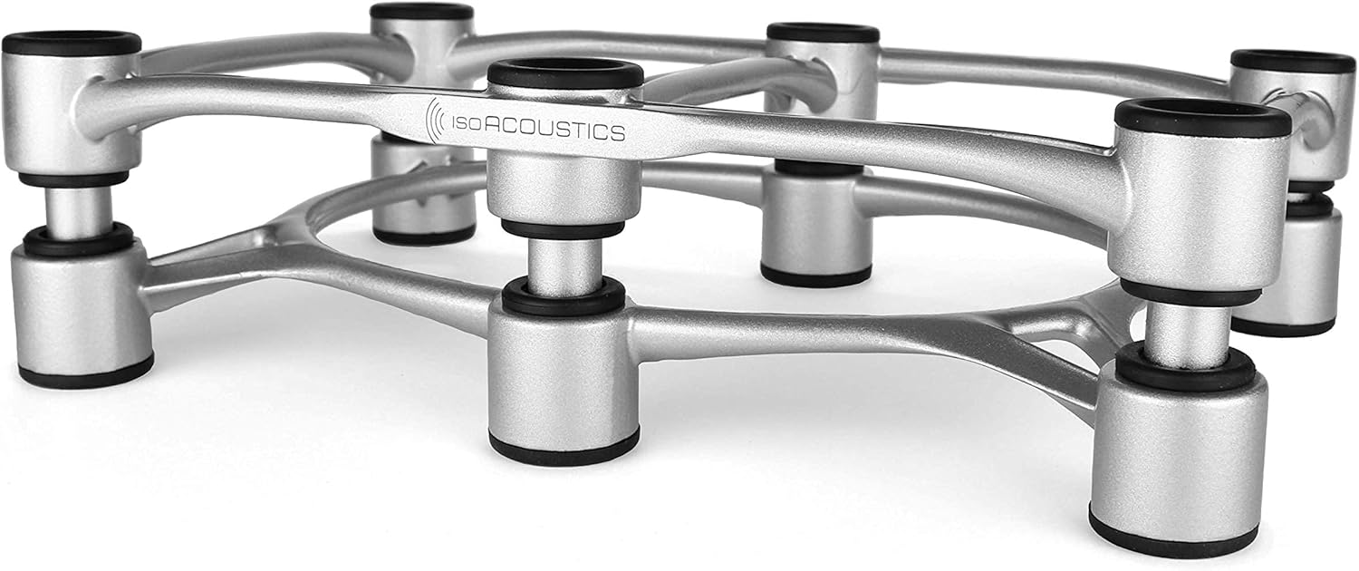 IsoAcoustics Aperta Series Isolation Speaker Stands with Tilt Adjustment: Aperta300 (11.8 W x 7.9 D) Silver (Single)