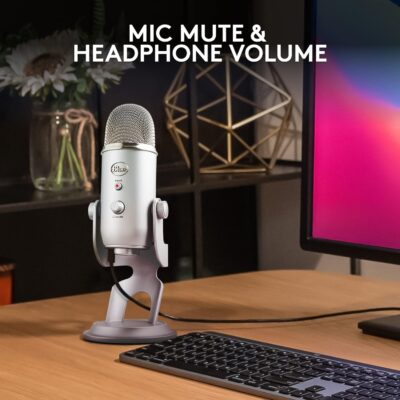 Logitech Creators Blue Yeti USB Microphone for PC, Mac, Gaming, Recording, Streaming, Podcasting, Studio and Computer Condenser Mic with Blue VO!CE Effects, 4 Pickup Patterns, Plug and Play – Silver