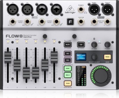 Behringer FLOW 8 8-Input Digital Mixer with Bluetooth Audio and App Control, 60 mm Channel Faders, 2 FX Processors and USB/Audio Interface