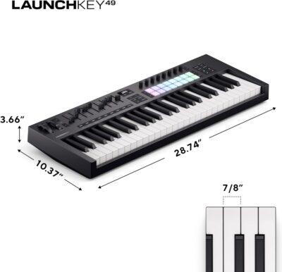 71LybiK9JkL. AC SL1500 Novation Launchkey 49 MK4 – 49 key Semi-Weighted, USB, MIDI Keyboard Controller with DAW Integration. Chord & Scale Modes, 8 Drum Pads, & Arpeggiator — Includes Software Bundle for Music Production