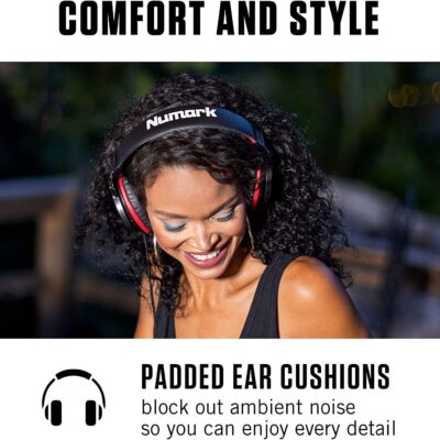 DJ Controller Bundle – DJ Set with 4 Decks, DJ Mixer, Audio Interface, Jog Wheel Displays, FX and DJ Headphones – Numark Mixtrack Platinum FX and HF175