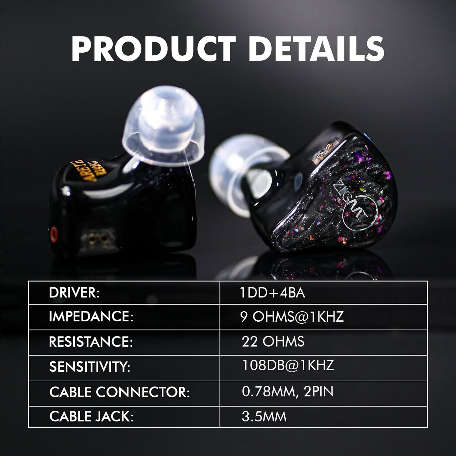 Linsoul ZiiGaat x Fresh Reviews Arete in Ear Monitor, 1DD+4BA Hybrid Earphone IEM, Wired Gaming Earbuds, Studio Monitor Tunning, with Detachable IEM Cable for Musician Audiophile(Black)