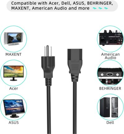 UL 6ft AC Power Cord for Sequential OB-6 49-Key 6-Voice Polyphonic Synthesizer