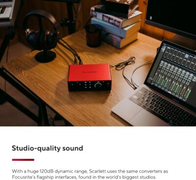 Focusrite Scarlett 4i4 4th Gen USB Audio Interface, for Musicians, Songwriters, Guitarists, Content Creators — High-Fidelity, Studio Quality Recording, and All the Software You Need to Record