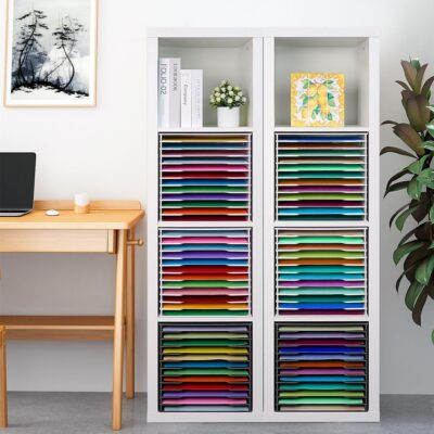 SANFURNEY Scrapbook Paper Organizer for Sizes 12 x 12, 12 Slots File Sorter Storage, Document Holder, Desktop Scrapbook Paper Organizer Rack for Home Office School (White, 12 Slots – Standard Size)