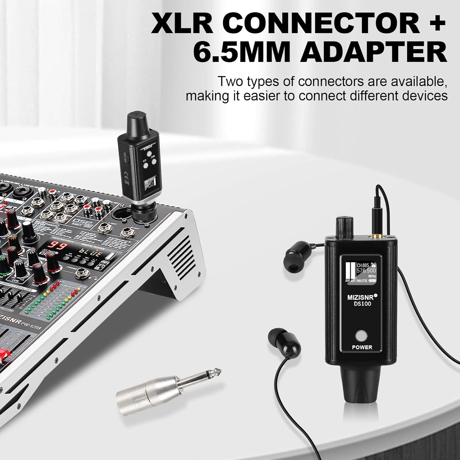 Wireless In Ear Monitor System, Professional UHF Metal Wireless IEM System, 16 Adjustable Channel, Portable Rechargeable Transmitter and bodypack Receiver for Studio, Band Rehearsal, Live Performance