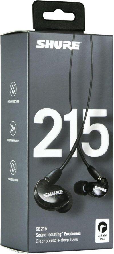 Shure SE215 PRO Wired Earbuds, Professional Sound Isolating Earphones with Clear Sound, Deep Bass, Secure in-Ear Fit, Carrying Case, Black (SE215-K)