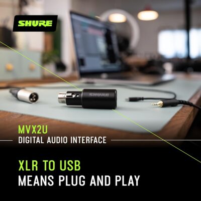 71P2NTGRdiL. AC SL1500 Shure MVX2U XLR-to-USB Interface with Headphone Jack, 60dB Gain, Zero-Latency Monitoring, 48V Phantom Power, ShurePlus App, USB-C Cable