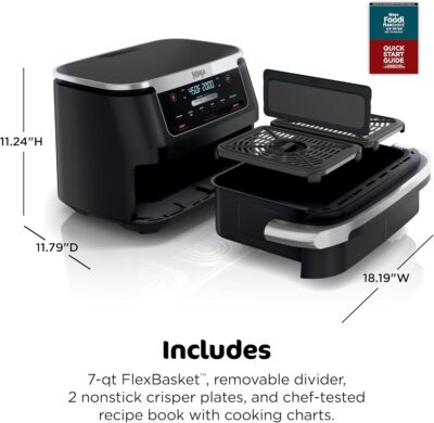 71PPiWRavOL. AC SL1500 Ninja Foodi Air Fryer | 6-in-1 with 7-QT MegaZone & Basket Divider for Large Proteins & Full Meals | Cook 2 Foods at Once | 450° F | Air Fry, Roast, Broil, Dehydrate, Keep Warm & Bake | Black | DZ071