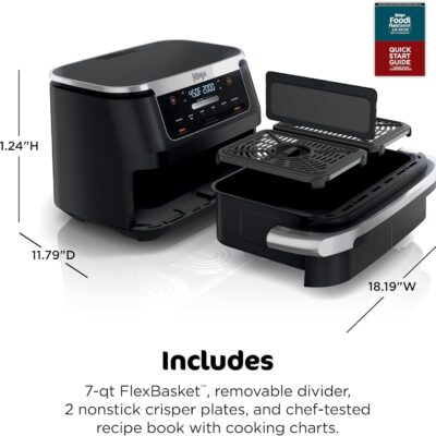71PPiWRavOL. AC SL1500 Ninja Foodi Air Fryer | 6-in-1 with 7-QT MegaZone & Basket Divider for Large Proteins & Full Meals | Cook 2 Foods at Once | 450° F | Air Fry, Roast, Broil, Dehydrate, Keep Warm & Bake | Black | DZ071