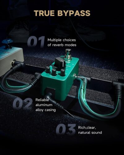 Donner Reverb Guitar Pedal, Verb Square Digital Reverb 7 Modes Room, Hall, Church, Spring, Plate, Studio, Mod, True Bypass