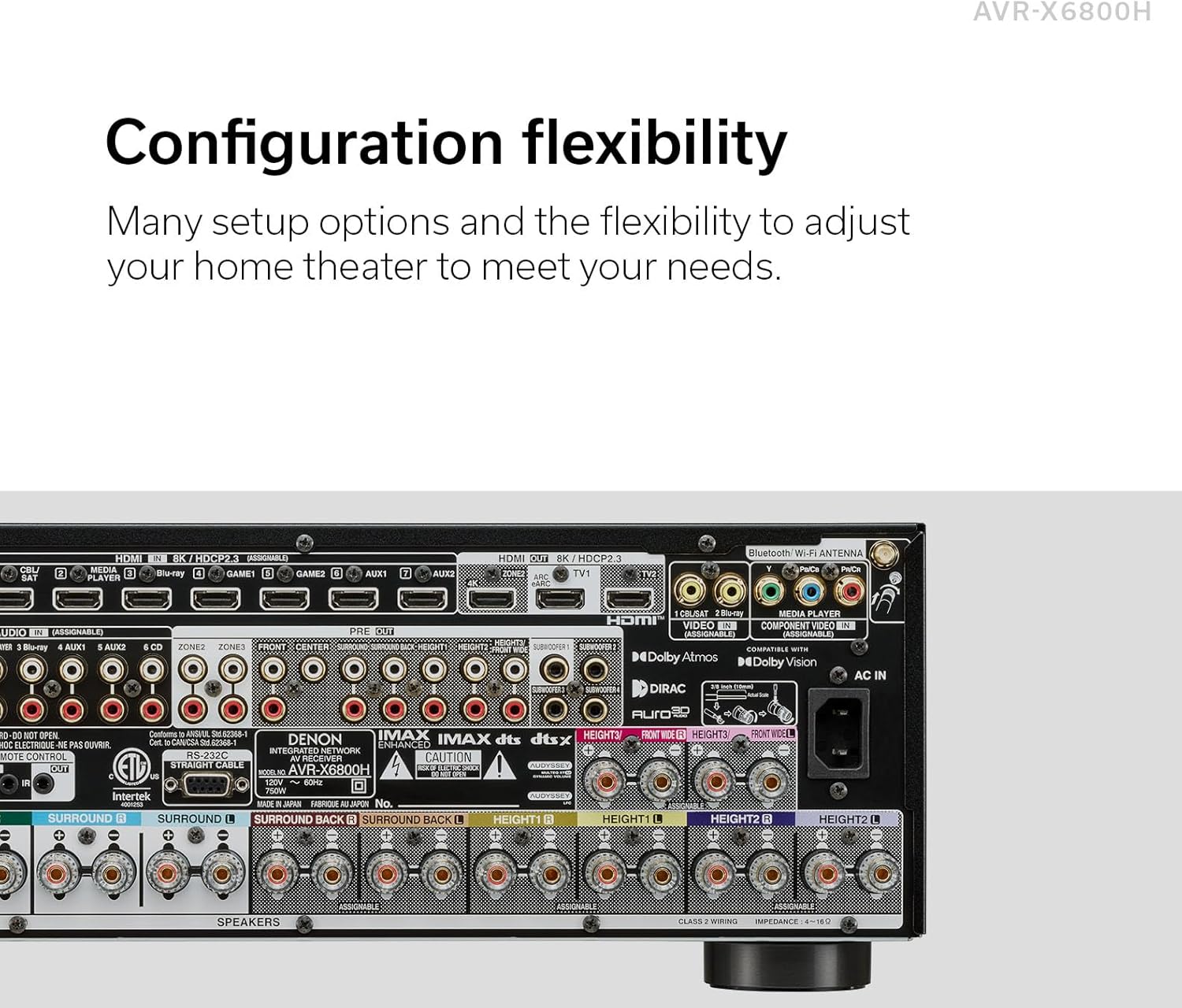 Denon AVR-X6800H 11.4 Channel AV Receiver – 140W/Ch, Built-in HEOS, WiFi, & Bluetooth – Dolby Vision, HLG, HDR10+, Dynamic HDR & Dolby Atmos Height Virtualization – Home Audio Receivers & Amplifiers