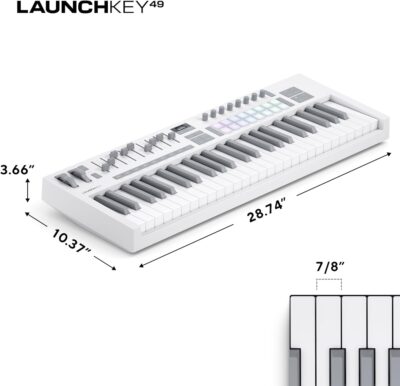 Novation Launchkey 49 White MK4 – 49 Semi-Weighted Key, USB, MIDI Keyboard Controller with DAW Integration. Chord & Scale Modes, 16 Drum Pads, Arpeggiator, & Includes Music Creation Software Bundle