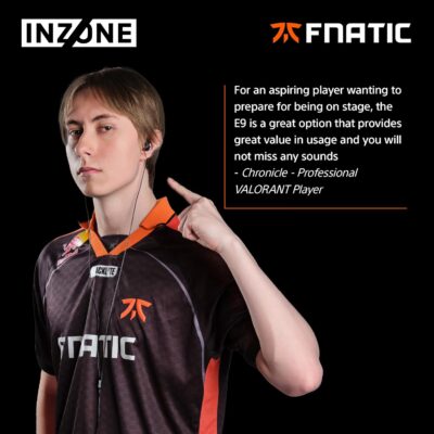 Sony INZONE E9 Wired in-Ear Monitor for Gaming, Tuned for FPS Games, Sound Isolating Earbuds, Comfortable Fit, Low Profile Design, 360 Spatial Sound, Case Included, Developed with Fnatic, Black