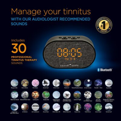71QEmvG BGL. AC SL1500 Sound Oasis® Bluetooth Tinnitus Sound Therapy System® Alarm Clock – Sleep Better, Manage and Mask Tinnitus, 30 Built-in Sounds for Tinnitus Relief, Sleep-Friendly Lighting, Travel Friendly (BST-150T)