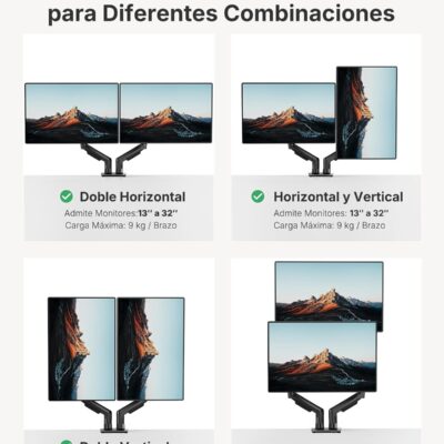 HUANUO FlowLift™ Dual Monitor Stand, Fully Adjustable Gaming Monitor Desk Mount for 13–32″ Computer Screens, Full Motion VESA 75×75/100×100 with C-Clamp & Grommet Base, Each Arm Holds 4.4 to 19.8 lbs