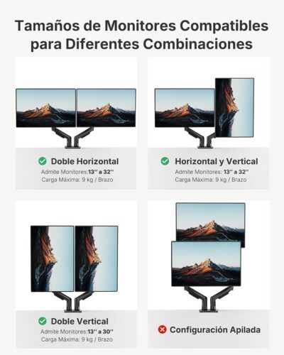 HUANUO FlowLift™ Dual Monitor Stand, Fully Adjustable Gaming Monitor Desk Mount for 13–32″ Computer Screens, Full Motion VESA 75×75/100×100 with C-Clamp & Grommet Base, Each Arm Holds 4.4 to 19.8 lbs