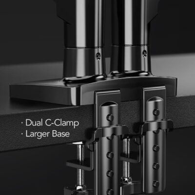 HUANUO FlowLift™ Dual Monitor Stand, Fully Adjustable Gaming Monitor Desk Mount for 13–32″ Computer Screens, Full Motion VESA 75×75/100×100 with C-Clamp & Grommet Base, Each Arm Holds 4.4 to 19.8 lbs