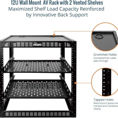 71QmEqz4zcL. AC SL1500 Tecmojo 12U Open Frame Network Rack for IT & AV Gear, AV Rack Floor Standing or Wall Mounted,with 2 PCS 1U Rack Shelves & Mounting Hardware,Network Rack for 19 Networking,Audio and Video Device