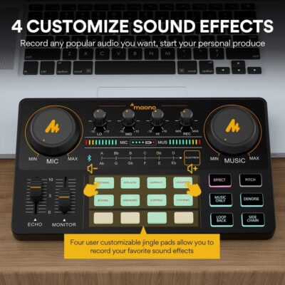 MAONO Podcast Equipment Bundle Audio mixer All-in-One Podcast Production Studio with 3.5mm Microphone for Live Streaming, Recording, PC, Smartphone, DJ MaonoCaster Lite (AU-AM200-S1)