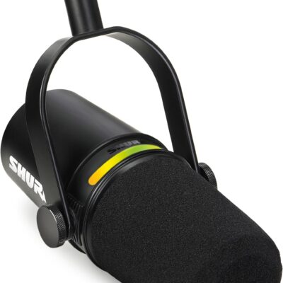 Shure MV7+ Podcast Dynamic Microphone with Articulating Desktop Boom Arm. OBS Certified, Enhanced Audio, LED Touch Panel, USB-C & XLR Outputs, Auto Level Mode, Digital Pop Filter, Reverb -Black